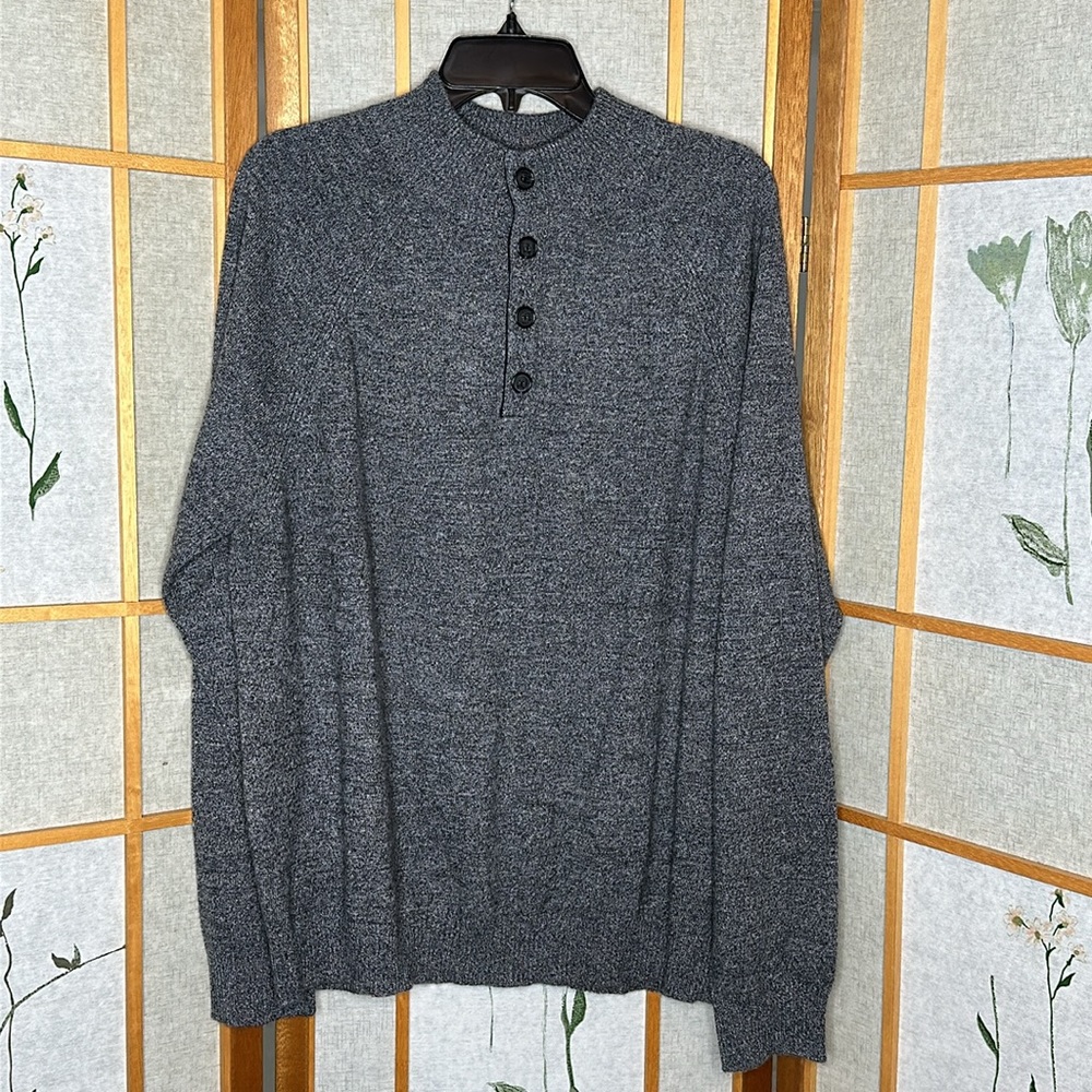 NWT Saks Fifth Avenue Mens XXL/TTG 100% Cashmere Pullover 1/4 Button up Sweater